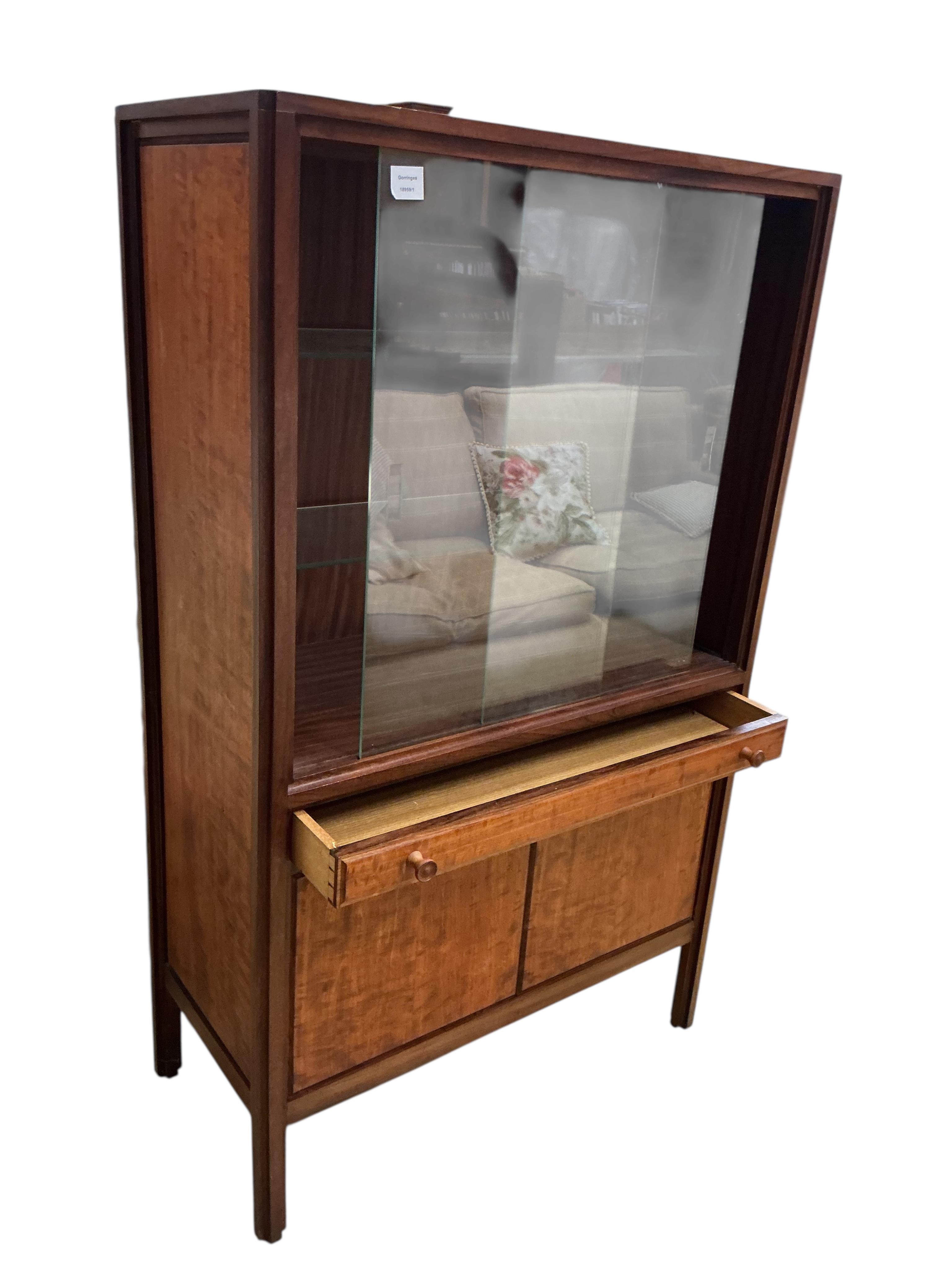 A mid century teak display cabinet, width 89cm, depth 42cm, height 148cm